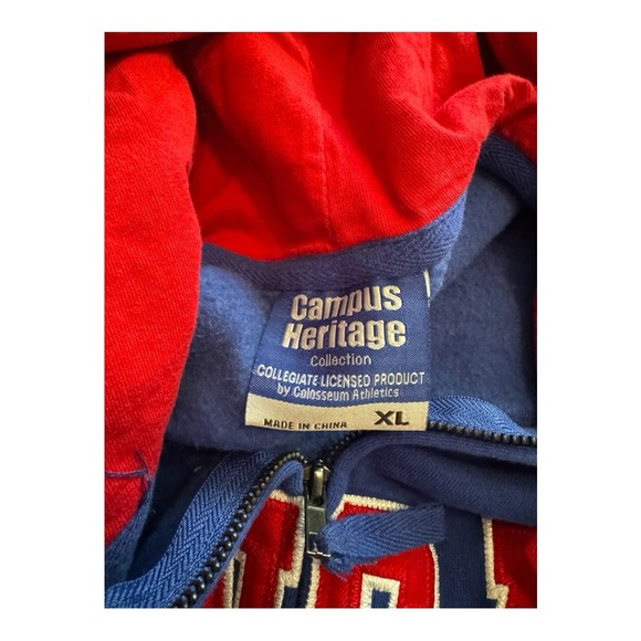 Vintage KU Jayhawks Men’s Embroidered Blue & Red Size XL Zip Up Cotton Hoodie - Picture 4 of 9